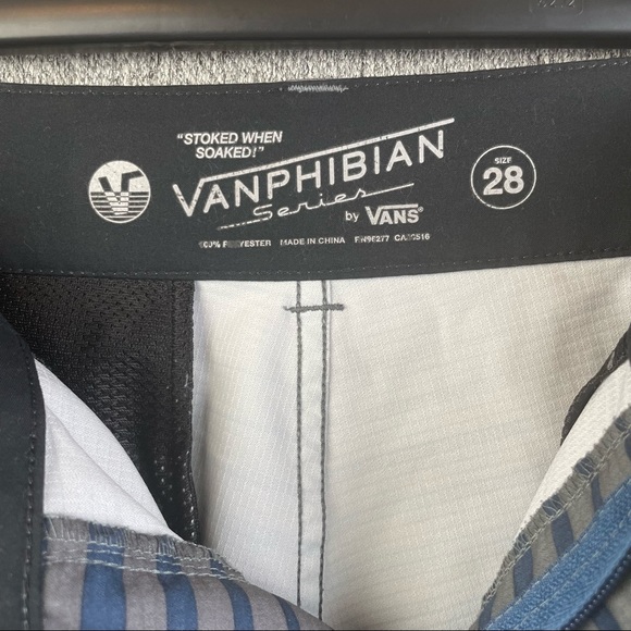 VANS Vanphibian Series Board Shorts Blue & Gray Striped Trunks Men’s Size 28 - Picture 8 of 9